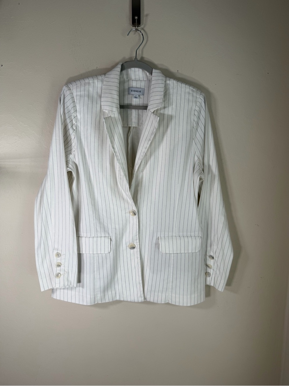 Evereve Ivory Pinstripe Blazer with Notch Lapel